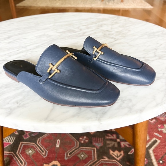 Clarks Pure 2 Leather Mule Loafers in Navy w/ Gold Detail Size 9 - Picture 1 of 9